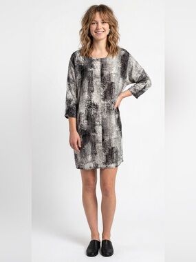 Part Two Abstract Brushstroke Shift Dress Black and Cream Size Eur 34